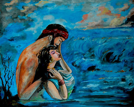 Romeo Juliet, jatt, Punjab, Punjabi, jatti, custom.aarti, aartee, arti, bidhi chand, impasto, relief painting,  knife painting, digital art
